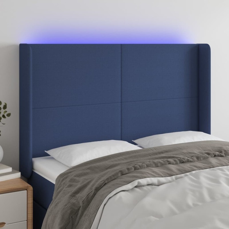 Tête de lit à LED Bleu 147x16x118/128 cm Tissu 
