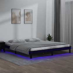 Cadre de lit à LED sans matelas noir 140x190 cm bois massif 