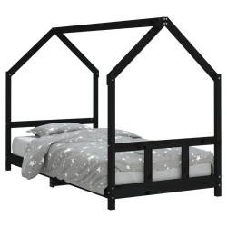 Cadre de lit pour enfants noir 90x200 cm bois de pin massif 