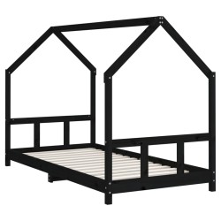Cadre de lit pour enfants noir 90x200 cm bois de pin massif 