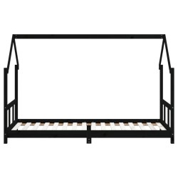Cadre de lit pour enfants noir 90x200 cm bois de pin massif 