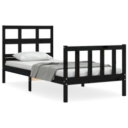 Cadre de lit sans matelas noir 90x200 cm bois de pin massif 