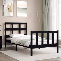 Cadre de lit sans matelas noir 90x200 cm bois de pin massif 