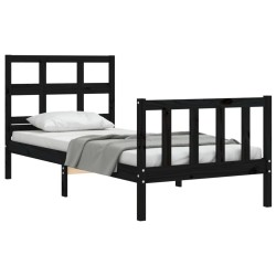 Cadre de lit sans matelas noir 90x200 cm bois de pin massif 