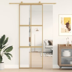 Porte coulissante doré 76x205 cm verre ESG clair et aluminium 