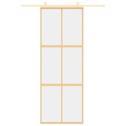 Porte coulissante doré 76x205 cm verre ESG clair et aluminium 