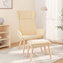 Chaise de relaxation avec repose-pied Crème Tissu 