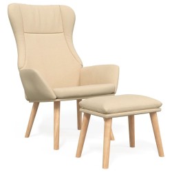 Chaise de relaxation avec repose-pied Crème Tissu 