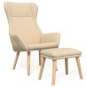 Chaise de relaxation avec repose-pied Crème Tissu 