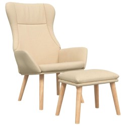 Chaise de relaxation avec repose-pied Crème Tissu 