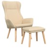 Chaise de relaxation avec repose-pied Crème Tissu 