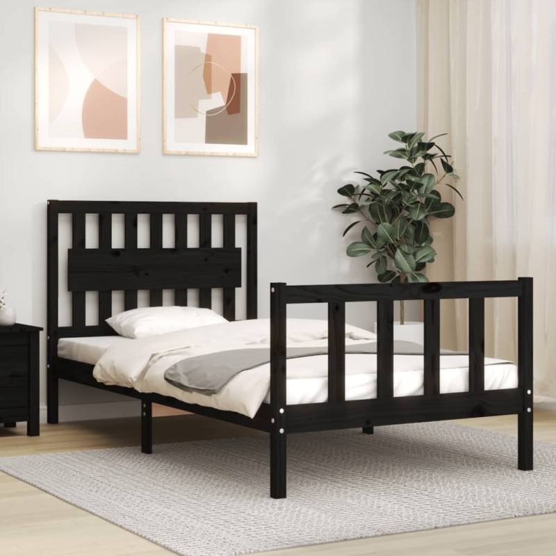 Cadre de lit sans matelas noir 100x200 cm bois massif de pin 
