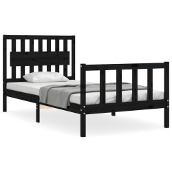 Cadre de lit sans matelas noir 100x200 cm bois massif de pin 