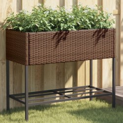 Jardinières avec étagère 2 pcs brun 90x40x75 cm résine tressée 