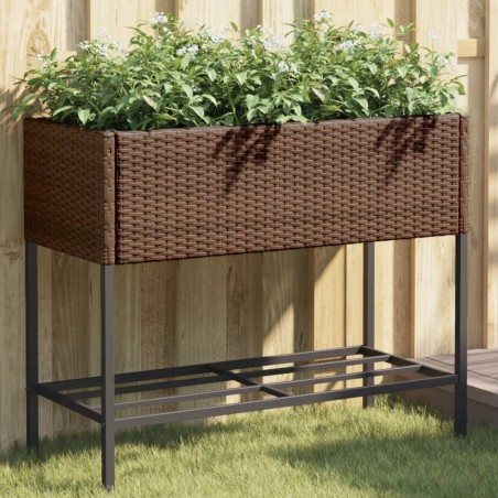Jardinières avec étagère 2 pcs brun 90x40x75 cm résine tressée 