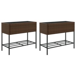 Jardinières avec étagère 2 pcs brun 90x40x75 cm résine tressée 