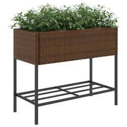 Jardinières avec étagère 2 pcs brun 90x40x75 cm résine tressée 