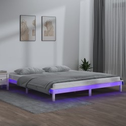 Cadre de lit à LED sans matelas blanc 135x190 cm bois massif 