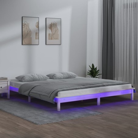 Cadre de lit à LED sans matelas blanc 135x190 cm bois massif 