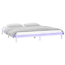 Cadre de lit à LED sans matelas blanc 135x190 cm bois massif 