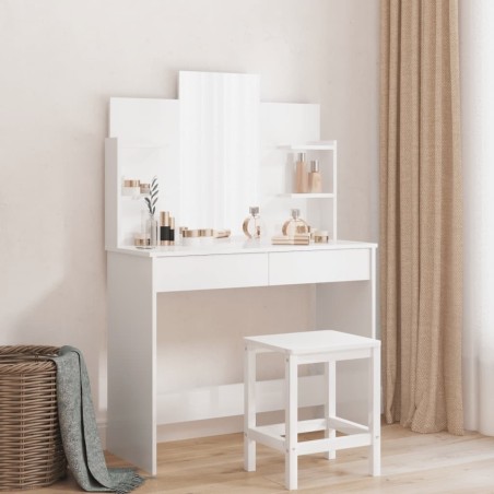 Coiffeuse avec miroir blanc brillant 96x39x142 cm 