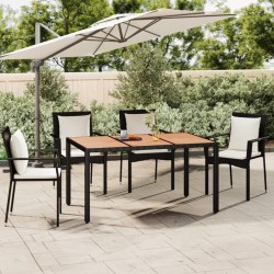Table de jardin plateau en bois Noir Résine tressée bois massif 