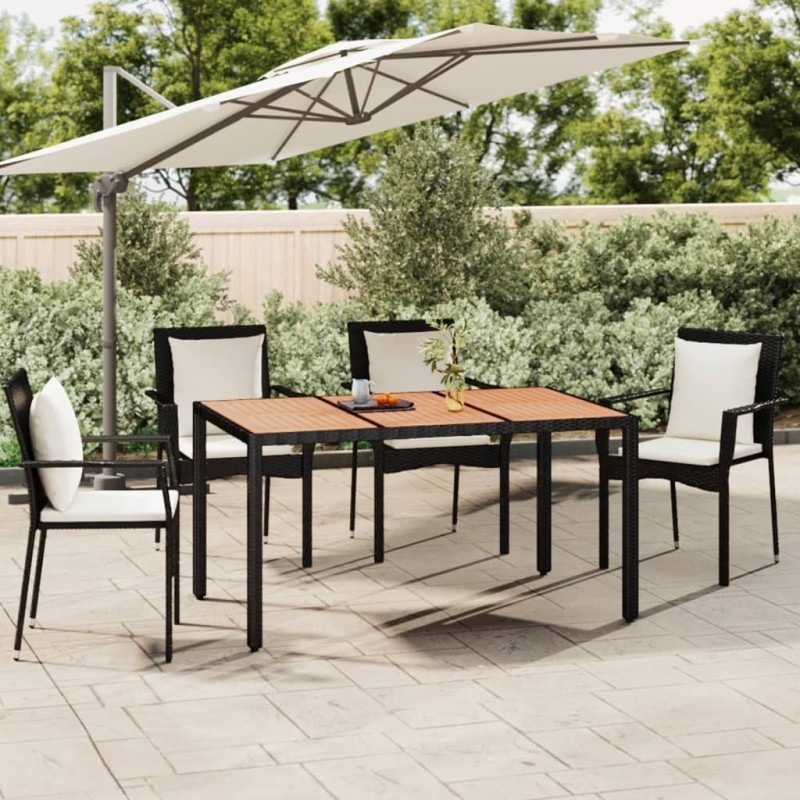 Table de jardin plateau en bois Noir Résine tressée bois massif 