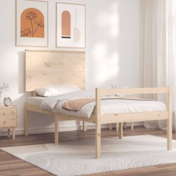 Lit pour personne âgée et tête de lit 90x200 cm bois massif 