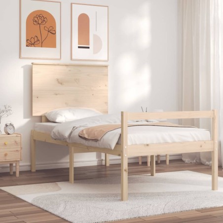 Lit pour personne âgée et tête de lit 90x200 cm bois massif 