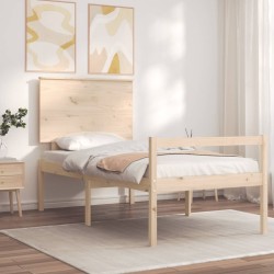 Lit pour personne âgée et tête de lit 90x200 cm bois massif 