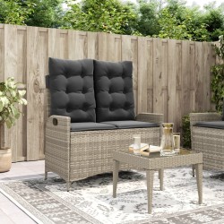 Banc inclinable de jardin et coussins gris clair résine tressée 