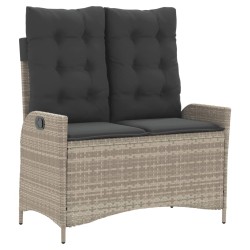 Banc inclinable de jardin et coussins gris clair résine tressée 