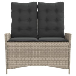 Banc inclinable de jardin et coussins gris clair résine tressée 