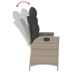Banc inclinable de jardin et coussins gris clair résine tressée 