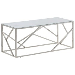Table basse argenté acier inoxydable et verre trempé 