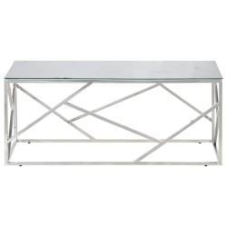 Table basse argenté acier inoxydable et verre trempé 