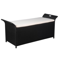 Banc de jardin avec coussin 138 cm Résine tressée Noir 