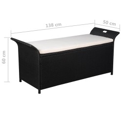 Banc de jardin avec coussin 138 cm Résine tressée Noir 