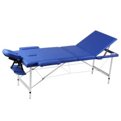 Table pliable de massage Bleu 3 zones avec cadre en aluminium 