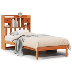Lit bibliothèque sans matelas cire marron 90x200 cm pin massif 