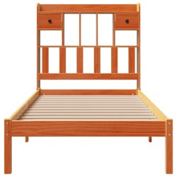 Lit bibliothèque sans matelas cire marron 90x200 cm pin massif 