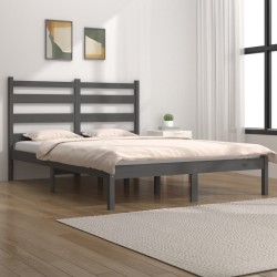 Cadre de lit sans matelas gris bois de pin massif 