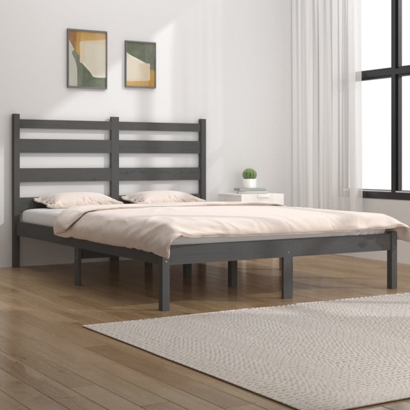 Cadre de lit sans matelas gris bois de pin massif 