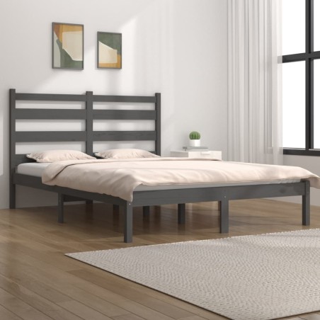 Cadre de lit sans matelas gris bois de pin massif 