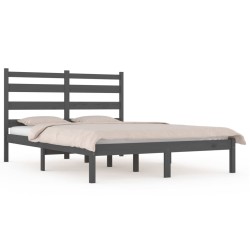 Cadre de lit sans matelas gris bois de pin massif 