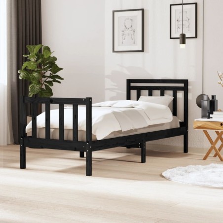 Cadre de lit sans matelas noir bois massif 90x200 cm 