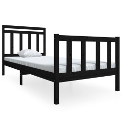 Cadre de lit sans matelas noir bois massif 90x200 cm 