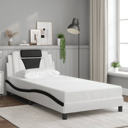 Cadre de lit sans matelas blanc et noir 100x200 cm similicuir 