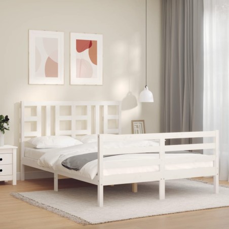 Cadre de lit sans matelas blanc 160x200 cm bois massif 
