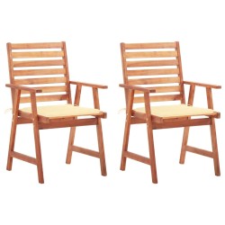 Chaises à manger d'extérieur lot de 2 et coussins Acacia massif 